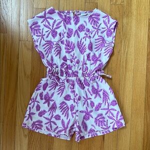 Purple Leaf Print Kids Romper
